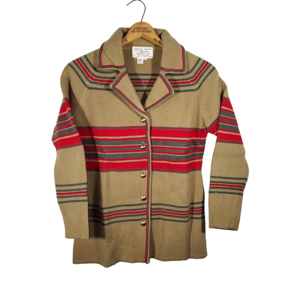 VTG 70s Full Fashioned Heavy Knit Cardigan Sweater Stripes Coat Academia Granny - Picture 1 of 4